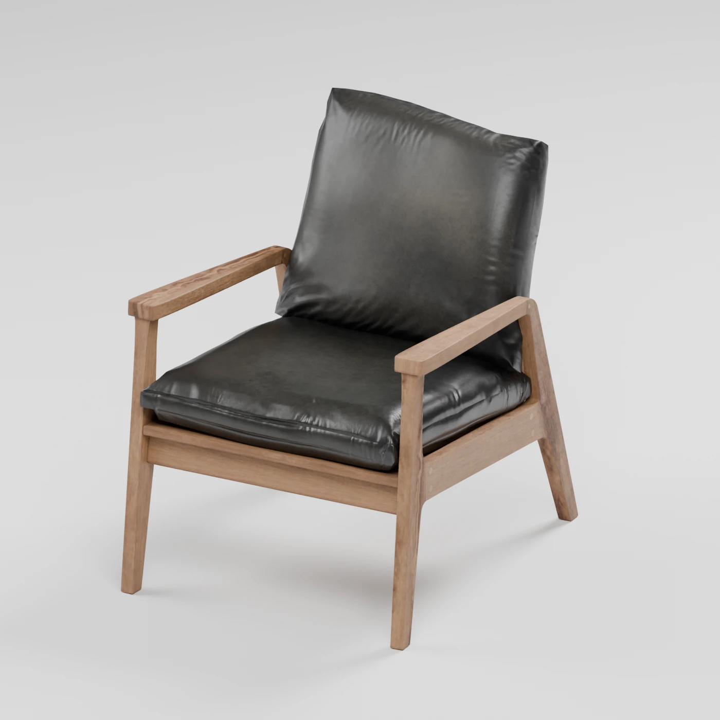 Actual 3D render of the oak and black leather armchair used in the viewer