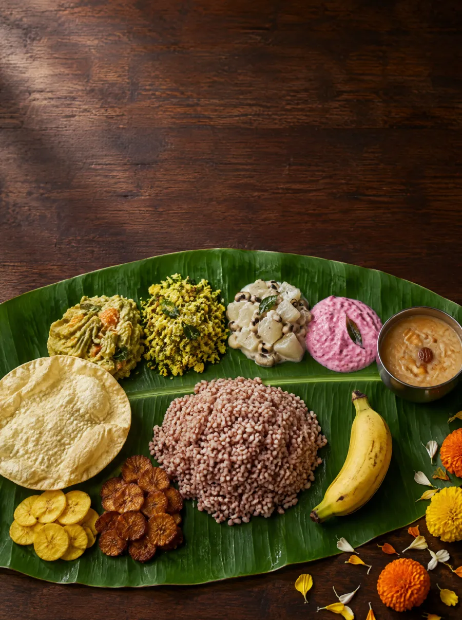 Kayal Kitchen-⁠ന്റെ Onam sadhya poster, വാഴയിലയിൽ സദ്യ